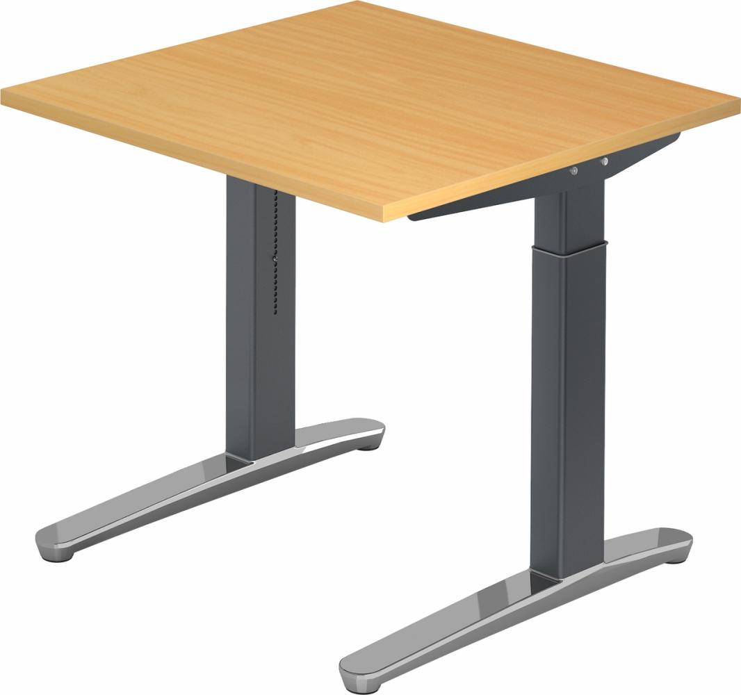 bümö® Design Schreibtisch XB-Serie höhenverstellbar, Tischplatte 80 x 80 cm in Buche, Gestell in graphit/alu poliert Bild 1