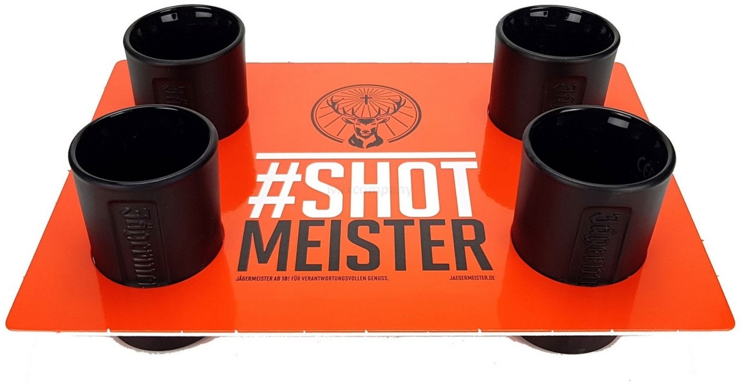 Alter Gläser-Set Jägermeister Shotglas Set schwarz - 4x Shotgläser + Halter Bild 1