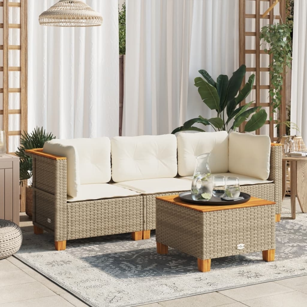 vidaXL Gartensofa mit Kissen 3-Sitzer Beige Poly Rattan 365919 Bild 1