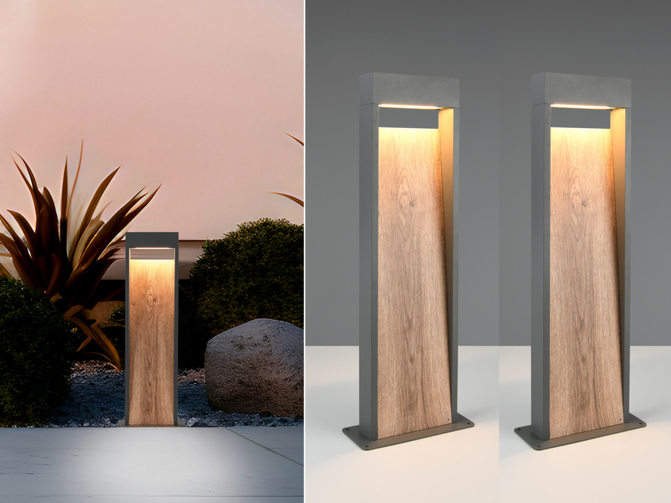 2er Set LED Pollerleuchten in Anthrazit & Holzoptik, Höhe 60cm Bild 1