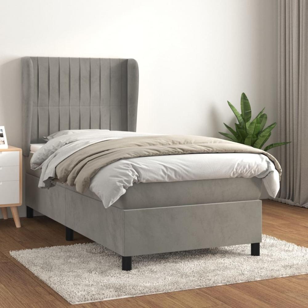 Boxspringbett mit Matratze, Linien vertikal und Abrundungen, Hellgrau 100x200 cm Samt Bild 1