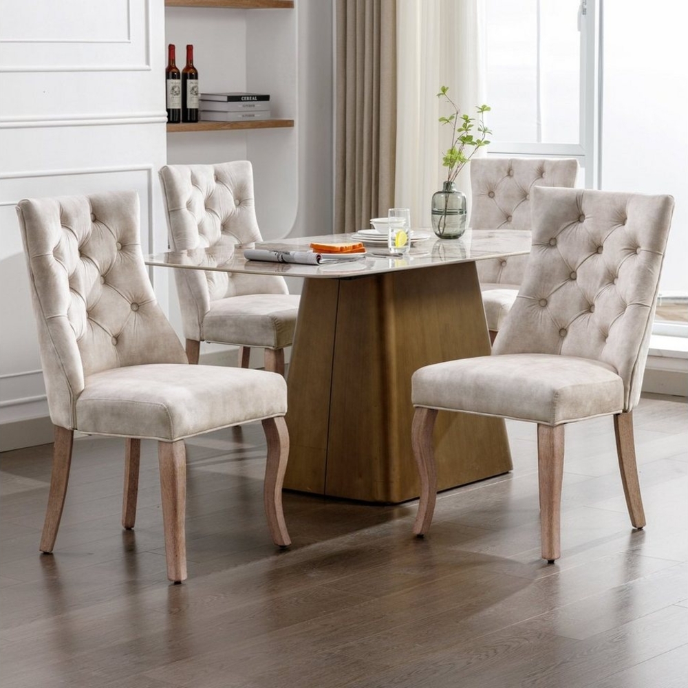 SOFTWEARY Esszimmerstuhl Polsterstuhl mit Rückenlehne, Holzbeine, Bezug aus Samt (4 St), Wohnzimmerstuhl Bild 1