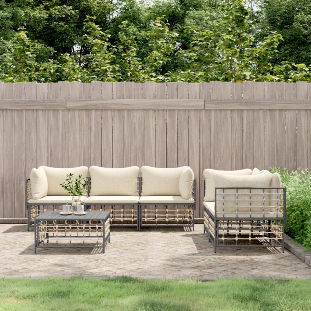 vidaXL 6-tlg. Garten-Lounge-Set mit Kissen Anthrazit Poly Rattan 3186704 Bild 1