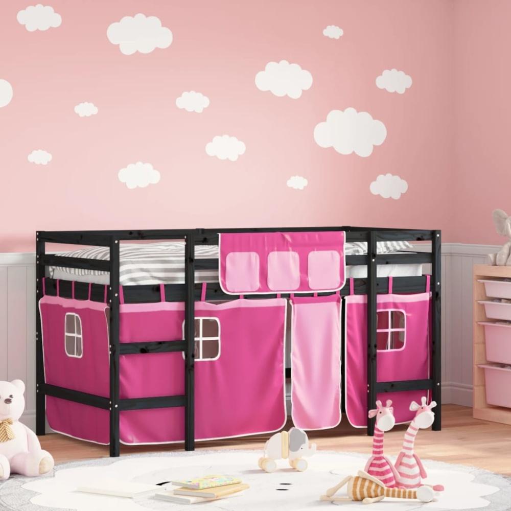 vidaXL Kinderhochbett mit Vorhängen Rosa 90x200 cm Massivholz Kiefer 3206972 Bild 1