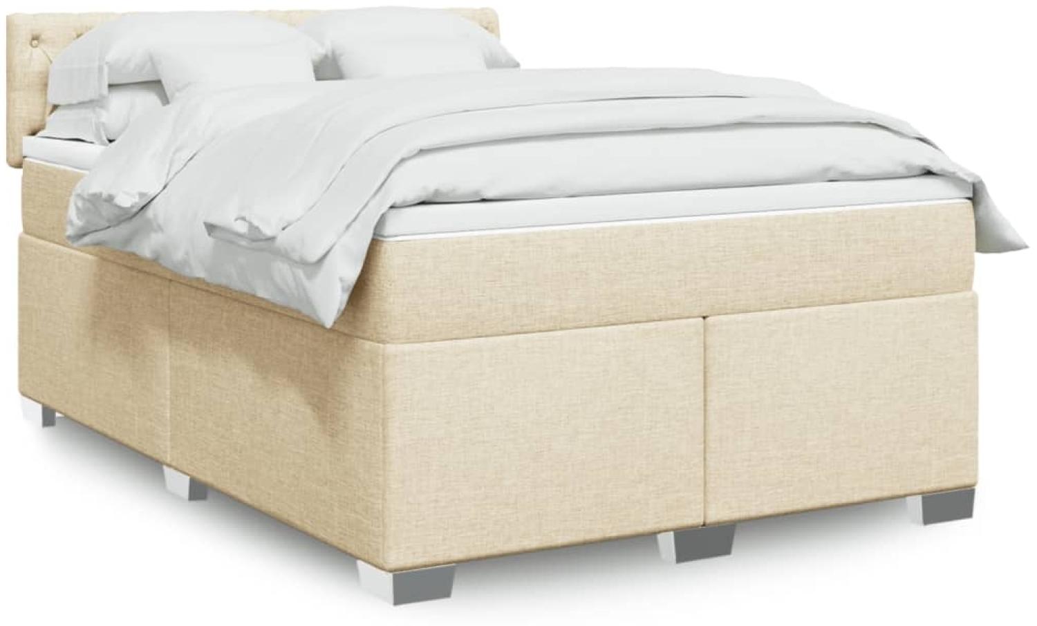 vidaXL Boxspringbett mit Matratze Creme 160x200 cm Stoff 3288251 Bild 1