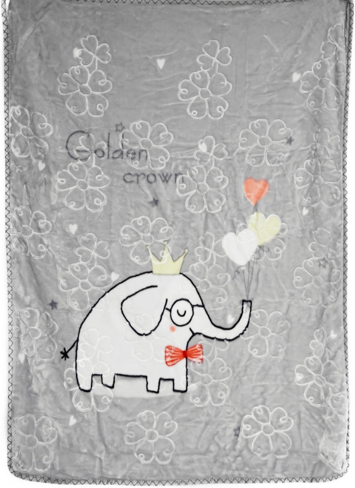 Kuschelige Babydecke aus 100% Polyester 100x130 cm mit Tieren und Blumen Grau Bild 1