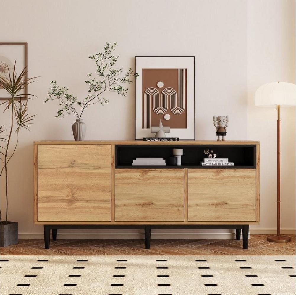 Ulife Sideboard aus Holz mit drei Türen und Regalen,160 x 35 x 76 cm Bild 1