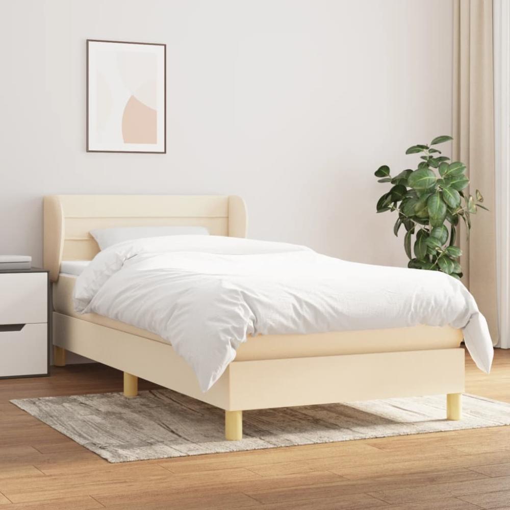 Einzelbett, Polsterbett mit Matratze Stoff Creme 90x200 cm, Härtegrad: H2 [3126858] Bild 1