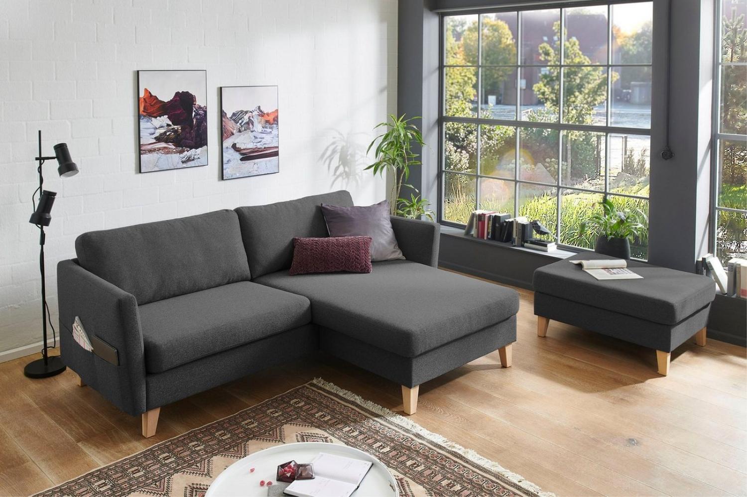 Atlantic Home Collection 2-Sitzer Sofa Mailo mit Links oder rechts montierbarem Longchair, Anthrazit, Breite x Tiefe x Höhe: 204 x 85/150 x 82 cm Bild 1