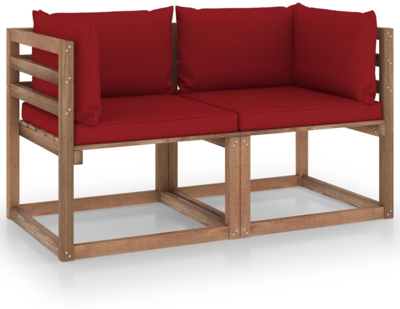 vidaXL Garten-Palettensofa 2-Sitzer mit Kissen in Weinrot Kiefernholz 3067281 Bild 1