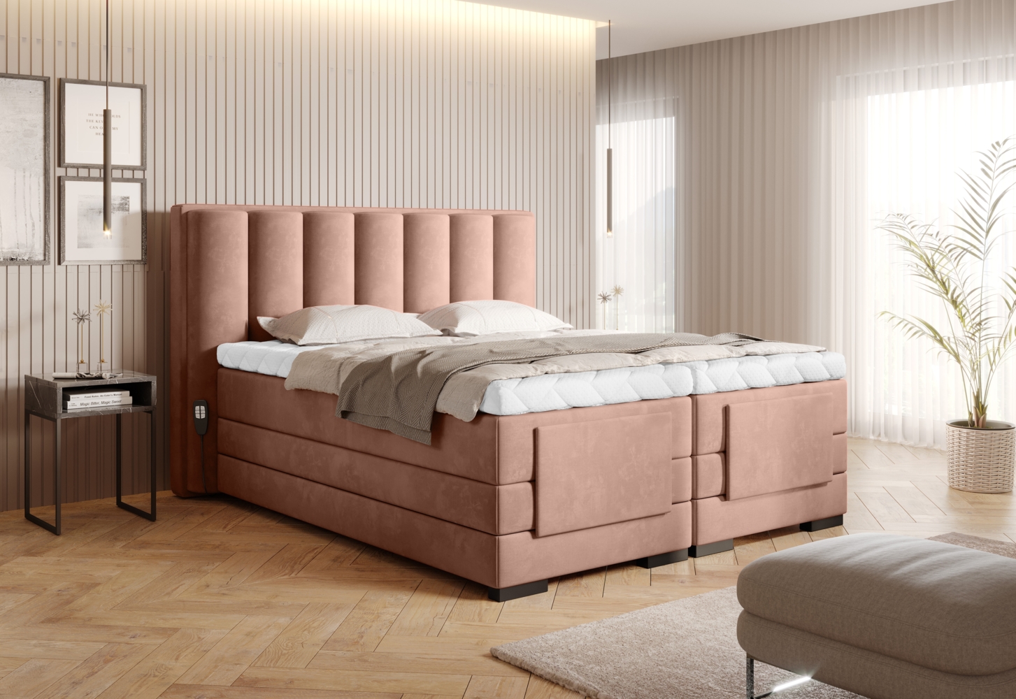 Veros 180x200, Boxspring Bett, Rosa Bild 1