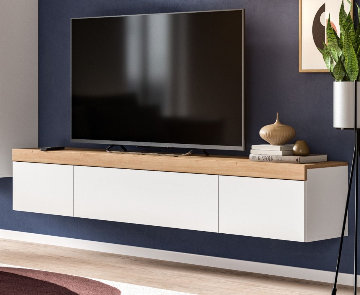 TV-Lowboard Siena in weiß und Eiche 180 cm Bild 1