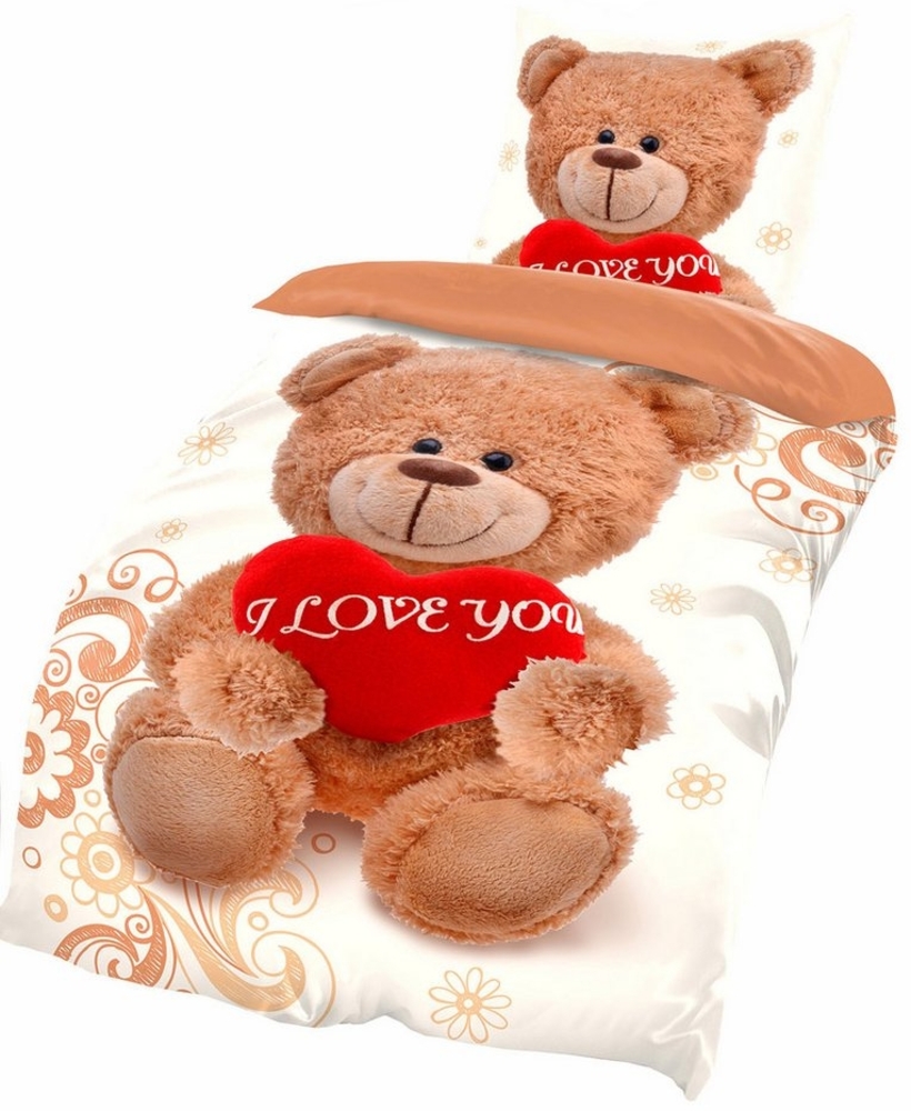 Buymax Bettwäsche Fleece Bettbezug-Set Teddy, Fleece, 2 teilig, 135x200 cm, Wende- Kinderbettwäsche, Teddybär, Weiß Braun Bild 1