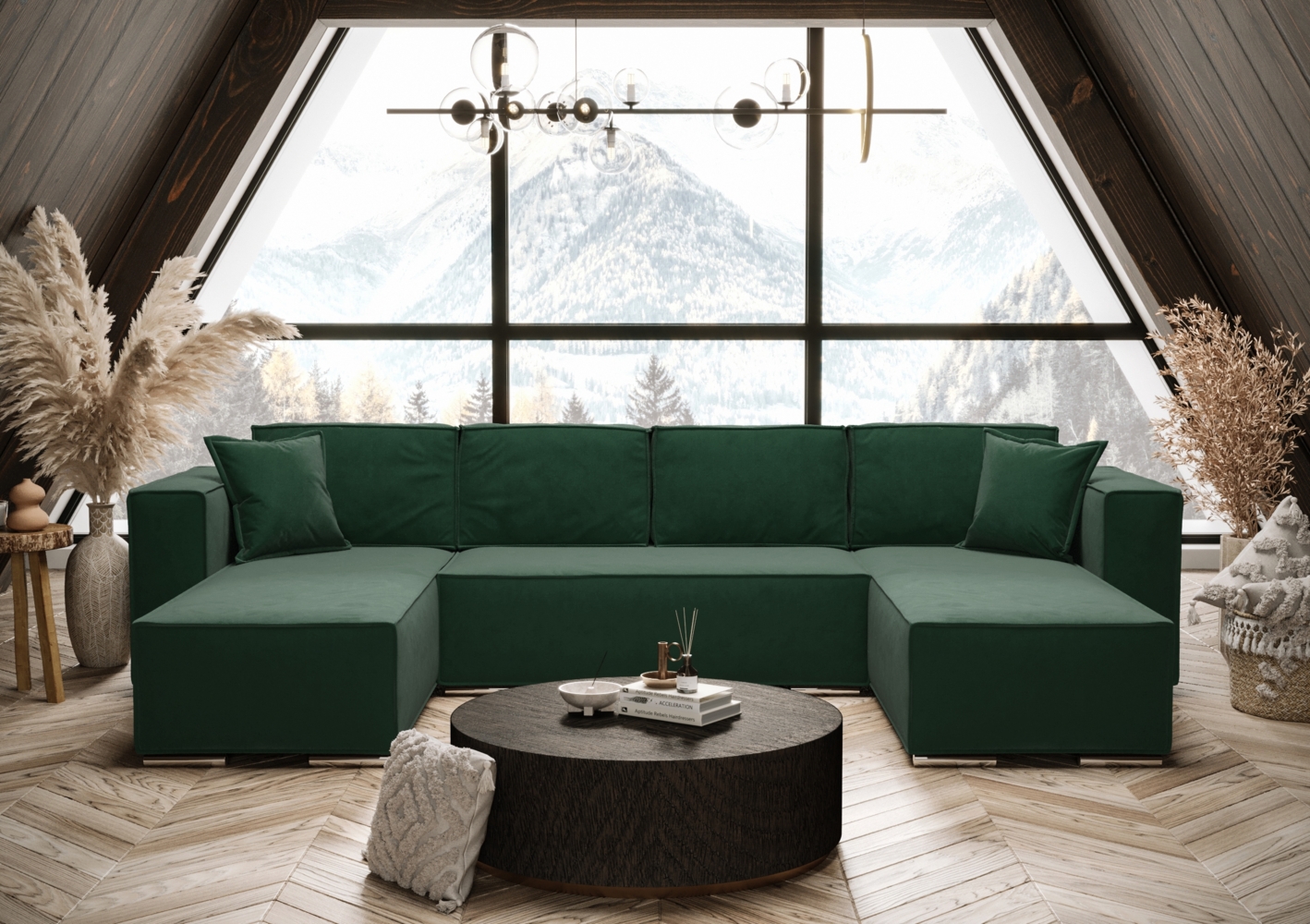 AX LIVING Grün Ecksofa mit Schlaffunktion U-Form Vinoria 327 cm Bild 1