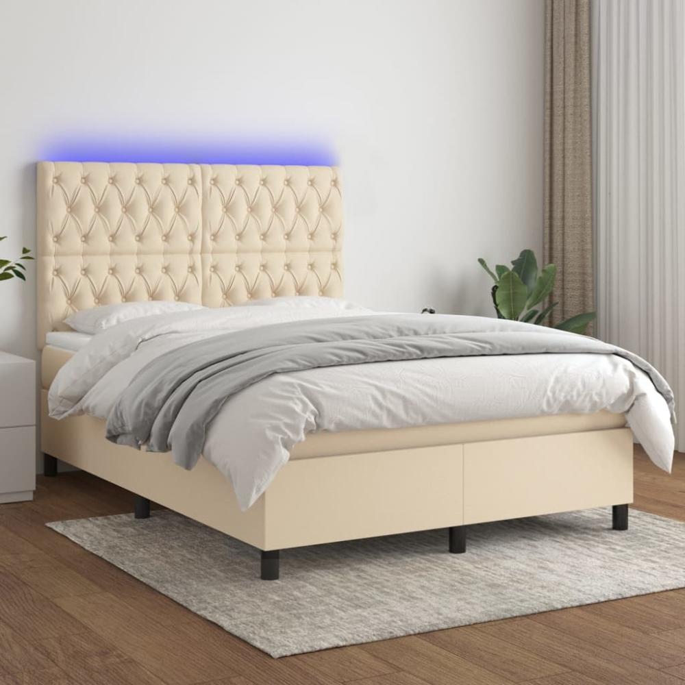 vidaXL Boxspringbett mit Matratze & LED Creme 140x190 cm Stoff, Härtegrad: H2 [3135114] Bild 1