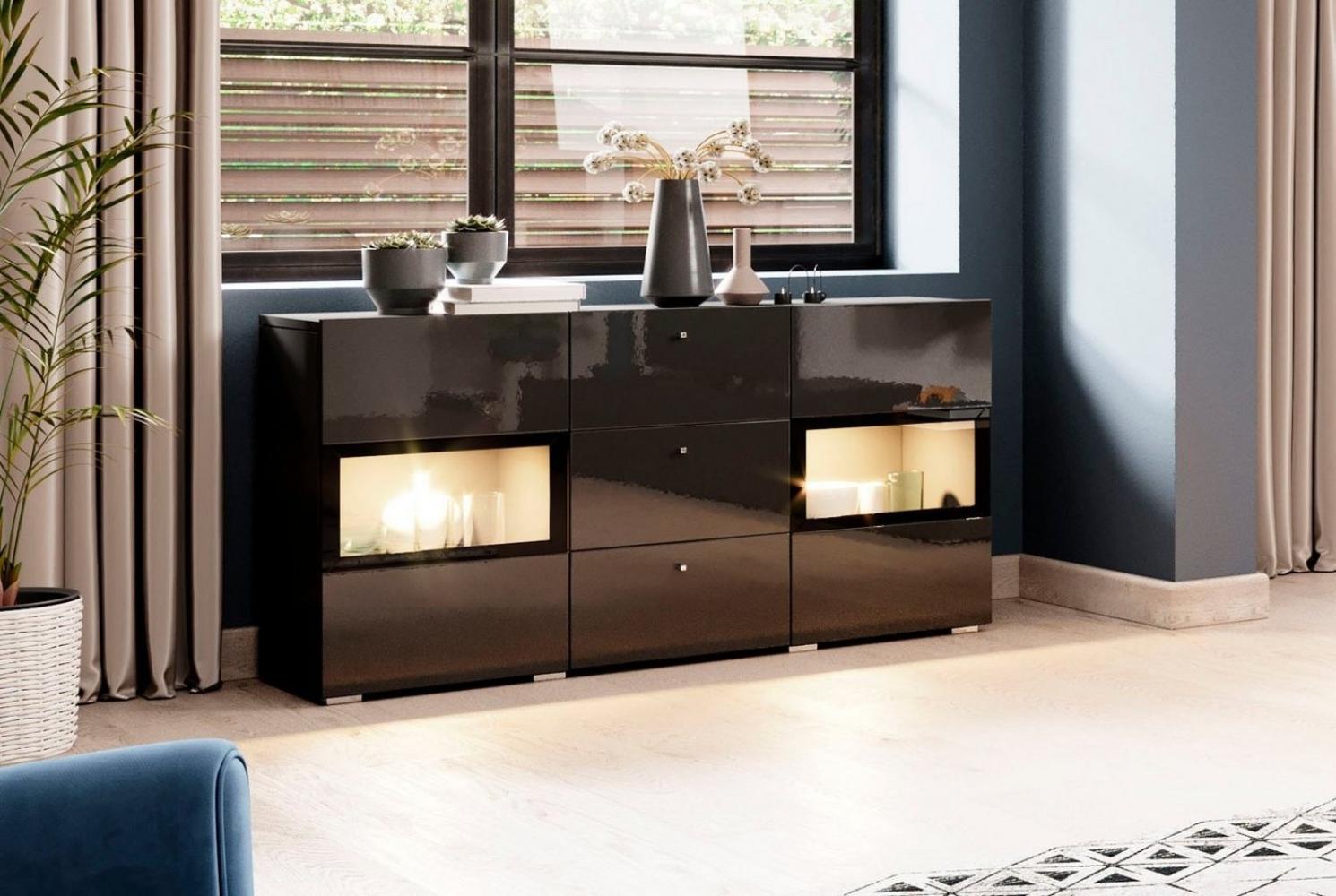 Sideboard ATHENS Kommode schwarz Hochglanz 132x39cm Bild 1