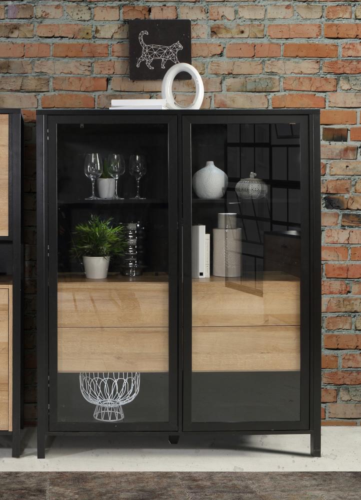 Highboard Vitrine HIGH ROCK 2-trg. Riviera Eiche Optik / Schwarz Forte Bild 1