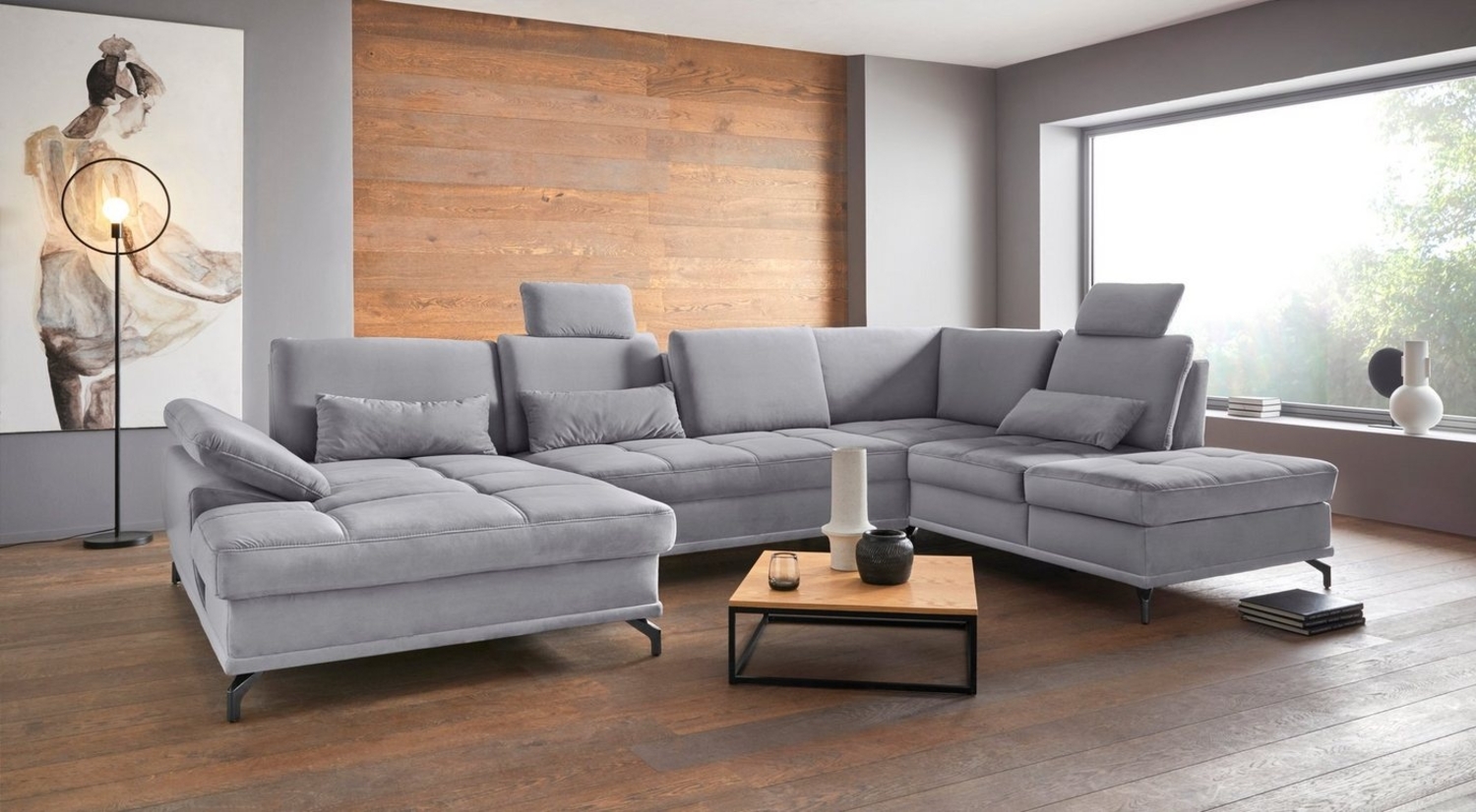 Places of Style Wohnlandschaft Costello U-Form, mit Sitztiefenverstellung, Armteilverstellung und, 3 Nierenkissen, optional Bettfunktion und Bettkasten Bild 1