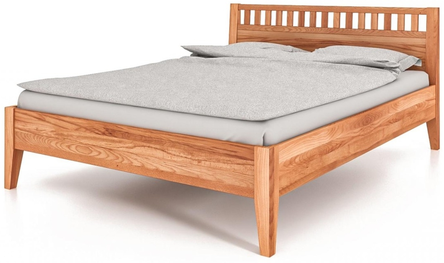 Bett Sydo 5 aus Kernbuche massiv 140x200 cm mit Holzkopfteil und Holzbeinen Bild 1