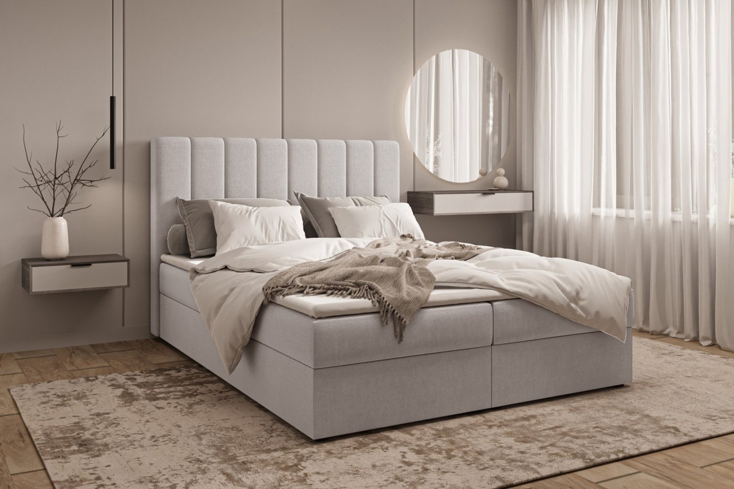 MOEBLO Boxspringbett Bett 01 (Bonell, Topper, Doppelbett gepolstertes Kopfteil mit Bettkasten Boxspringbett, aus Samt, Polsterbett Kontinentalbett, dekorativem Kopfteil), Boxspring, - (BxHxT):143/163/183x113x214 cm Bild 1