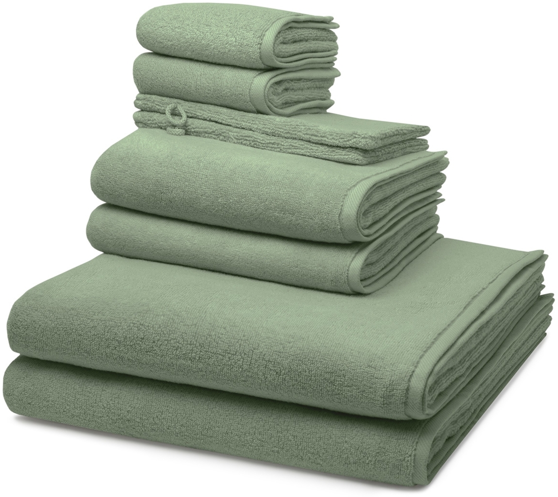 Ross Sensual Skin 8 tlg. Frottier-Set - 2 X Handtuch (50 X 100cm), 2 X Duschtuch (75 X 140cm), 2 X Gästetuch (30 X 50cm), 2 X Waschhandschuh (16 X 22cm) - 500 g/m2 - Piniengrün Bild 1