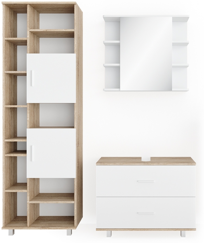Badmöbel-Set Ilias Weiß/Sonoma 3 Teile, mit Unterschrank 80 cm Vicco Bild 1