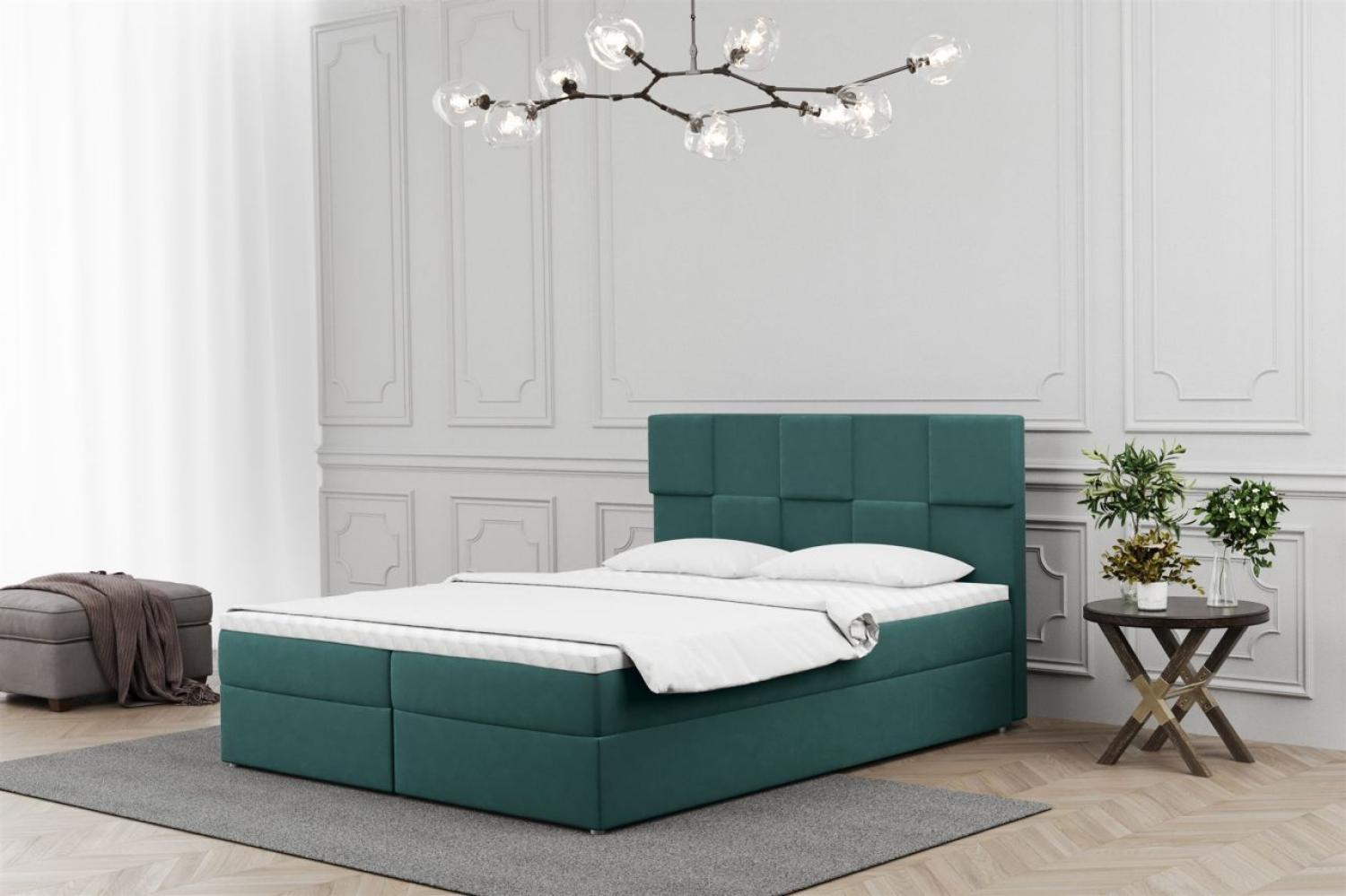 Boxspringbett Schlafzimmerbett JOLIE 180x200cm in Stoff Matt Velvet Grün Bild 1