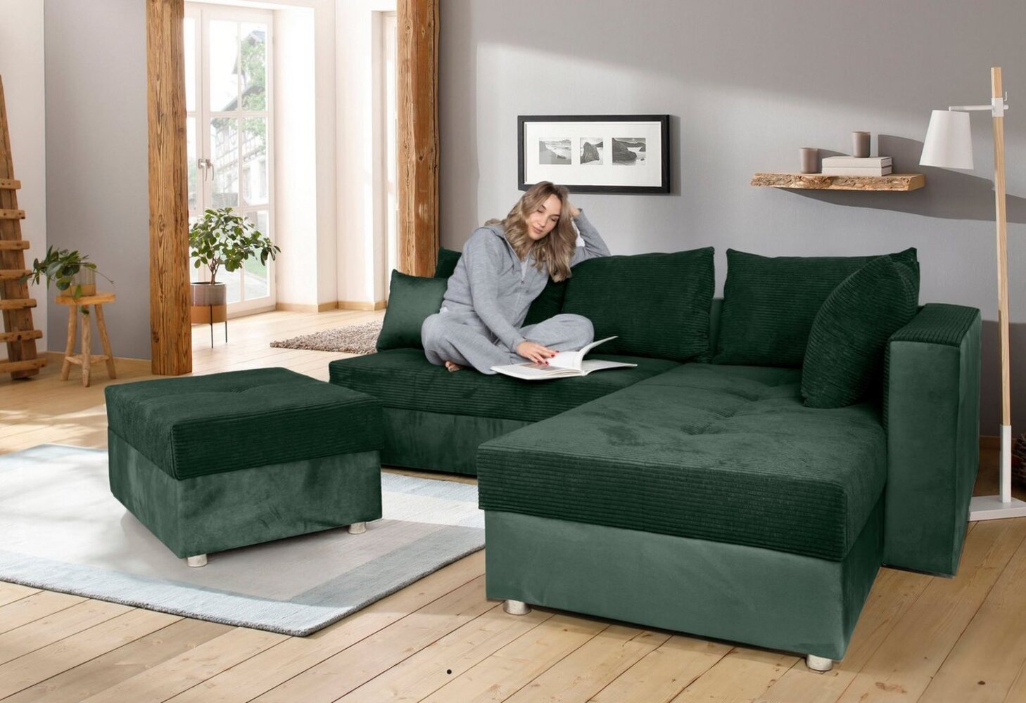 COLLECTION AB Ecksofa Italia L-Form, mit Bettfunktion und Bettkasten, in Cord-Samt Mix Bild 1