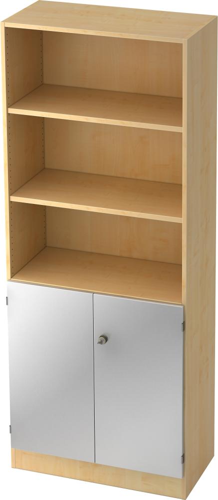 bümö office Regal-Aktenschrank abschließbar, Büroschrank groß aus FSC-Holz, 80cm breit in Ahorn/Silber - abschließbarer Schrank, Büroschrank abschließbar, Büro Möbel Schrank System, 6770-3-S-SG Bild 1