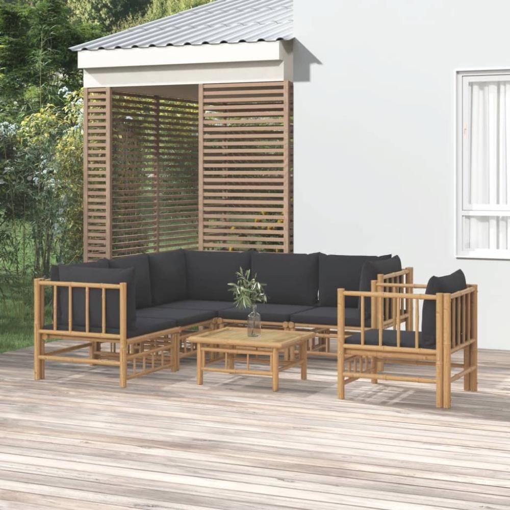 vidaXL 7-tlg. Garten-Lounge-Set mit Dunkelgrauen Kissen Bambus 3155221 Bild 1