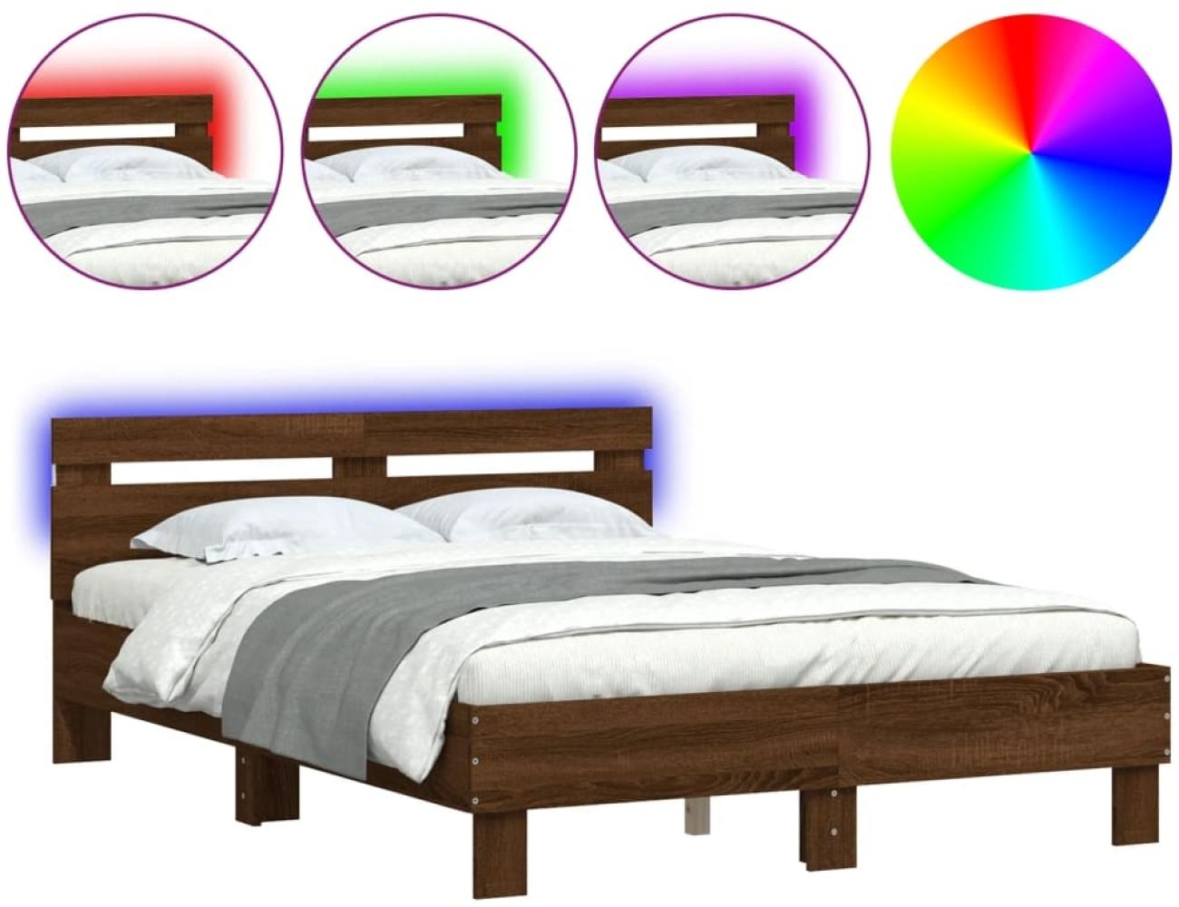 vidaXL Bettgestell mit Kopfteil LED-Beleuchtung Braun Eichen-Optik 3207559 Bild 1