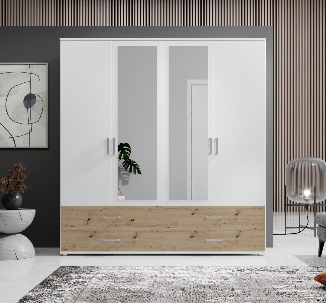 Schlafkontor Drehtürenschrank Ivar Kleiderschrank mit Spiegel inklusive 2 Spiegeltüren und 2 farblich abgesetzten Schubkästen Bild 1