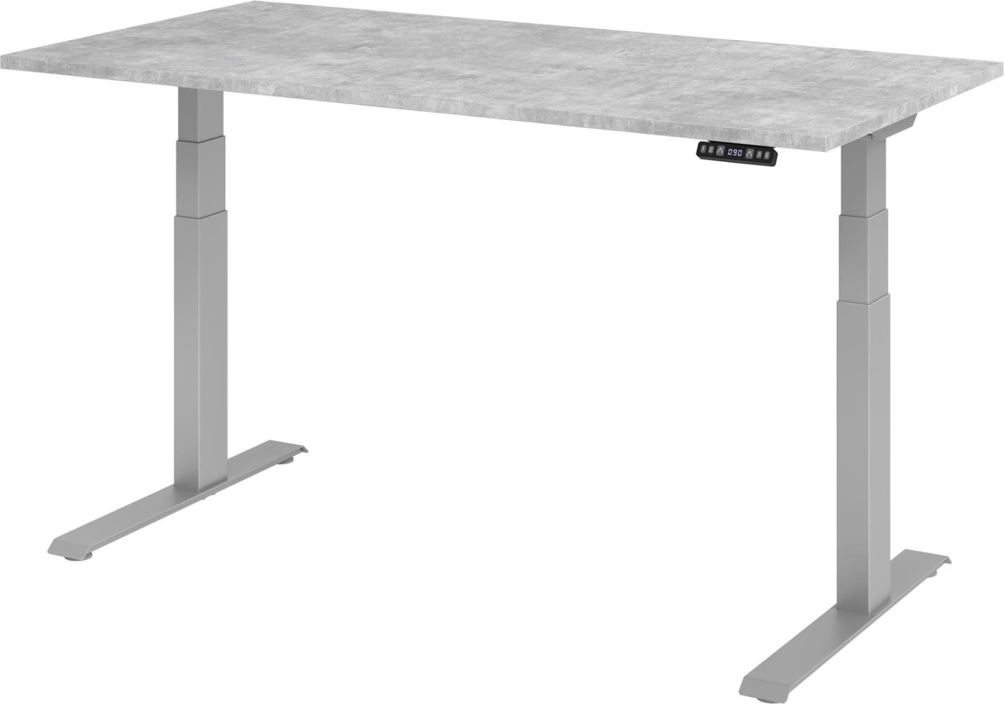 bümö elektrisch höhenverstellbarer Schreibtisch 160x80 cm in Beton, Gestell silber mit Memory-Steuerung, elektrischer Bürotisch höhenverstellbar Gaming Tisch, XDKB16-M-S Bild 1