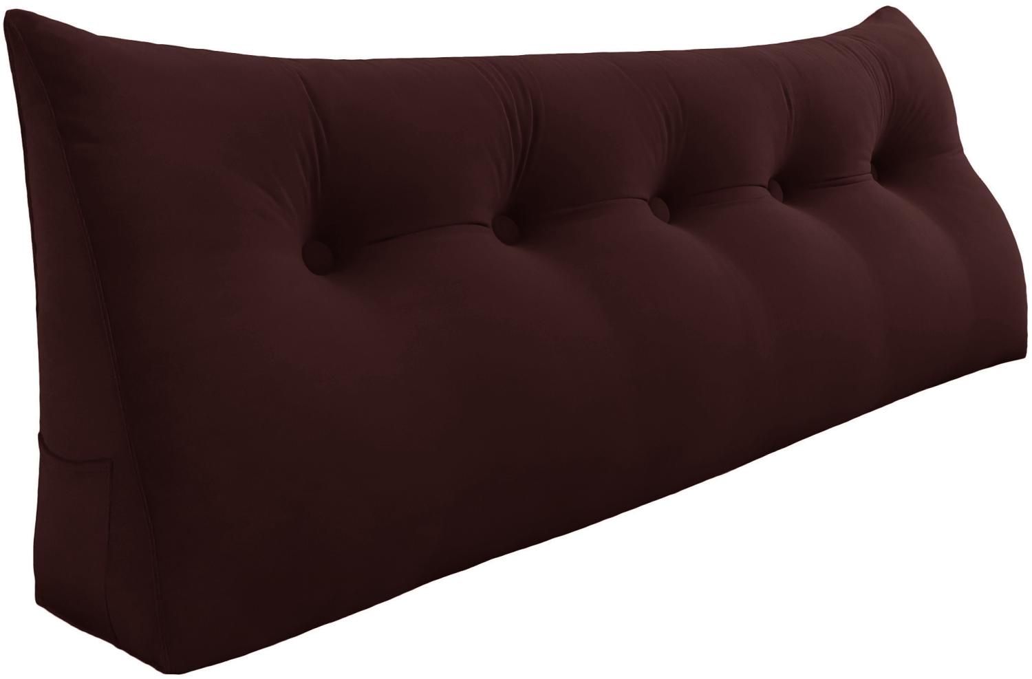 VERCART Großes Keilkissen, Langes Lesekissen, Bettruhe Rückenkissen, Dreieckiges Liegekissen, Dekoratives Kopfteilkissen für Tagesbett oder Tiefes Sofa, Samt Haselnuss Schokolade, 160cm Bild 1