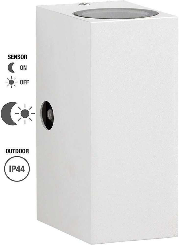 TRANGO LED Außen-Wandleuchte, Helligkeitssensor, 8013-SSWL LED UP & DOWN IP44 Außenwandleuchte aus Aluminium, Wandstrahler modern in ECKIG Weiß mit Dämmerungssensor (automatische Tag & Nacht-Schaltung) inkl. 2x 5 Watt warmweiß GU10 LED Leuchtmittel, au... Bild 1