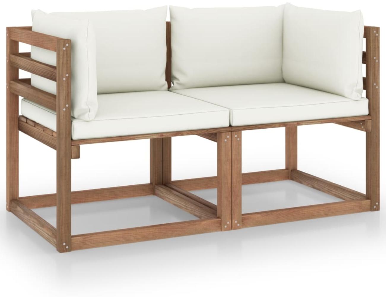 vidaXL Garten-Palettensofa 2-Sitzer mit Kissen in Creme Kiefernholz 3067274 Bild 1