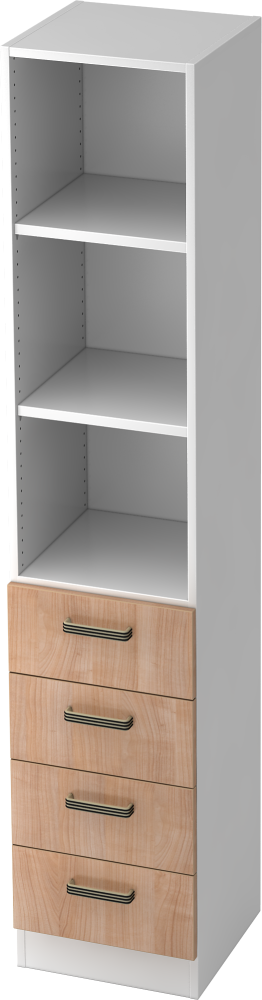 bümö office Aktenschrank Regal mit Schubladen, Büroschrank schmal aus FSC-Holz, 40cm breit in Weiß/Nussbaum - Aktenregal & Schubladenschrank mit Relinggriffen, Büro Möbel Schrank System, 7600-W-N-SG Bild 1