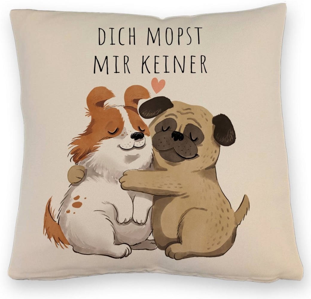 speecheese Dekokissen Mops Kissen mit Leinenoptik mit Spruch Dich mopst mir keiner Bild 1