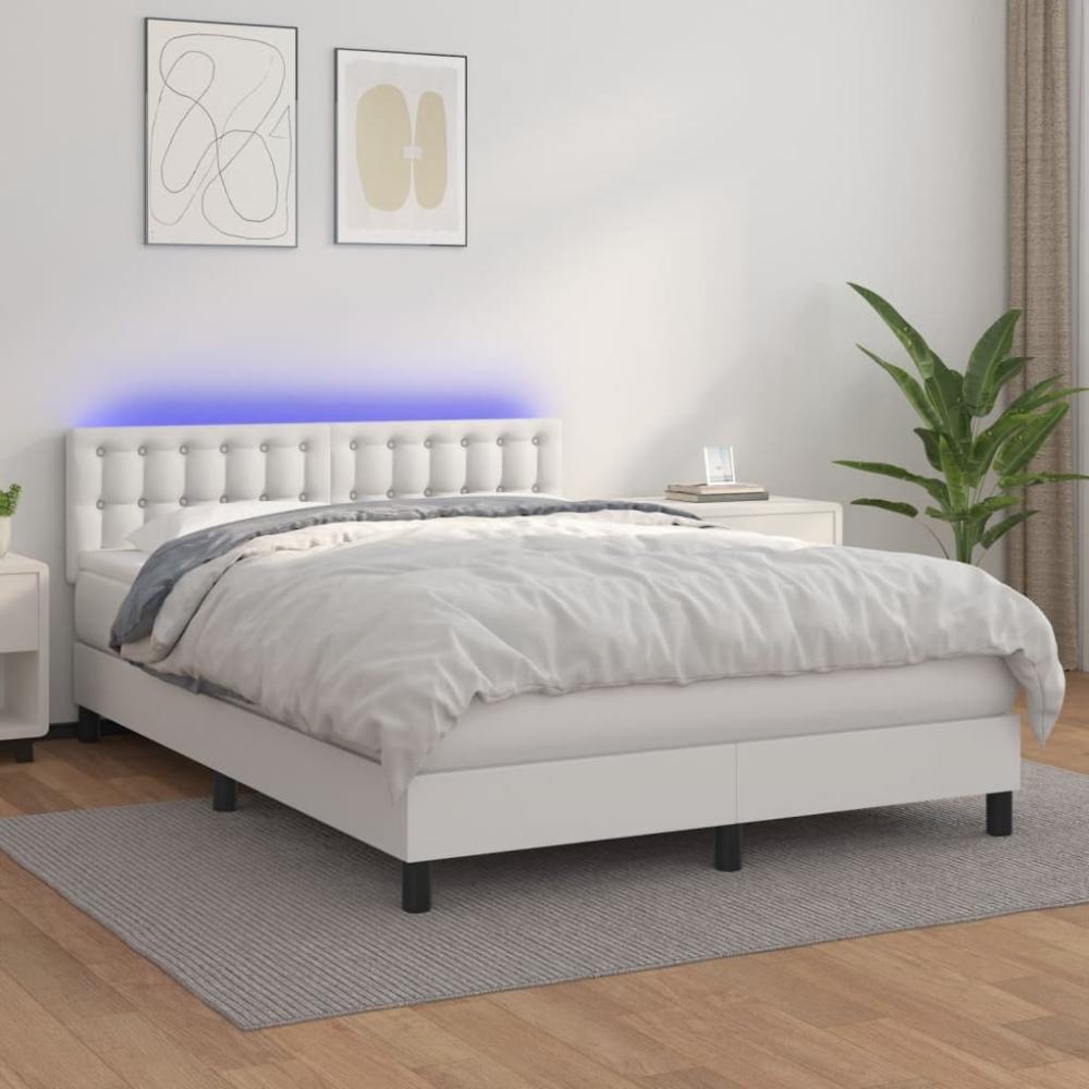 vidaXL Boxspringbett mit Matratze & LED Weiß 140x190 cm Kunstleder 3134220 Bild 1