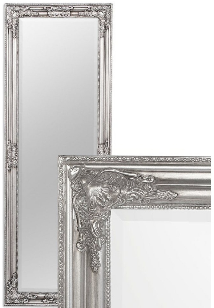 LebensWohnArt Wandspiegel Eleganter Barock Spiegel BESSA 140x50cm silber-antik Holzrahmen Bild 1