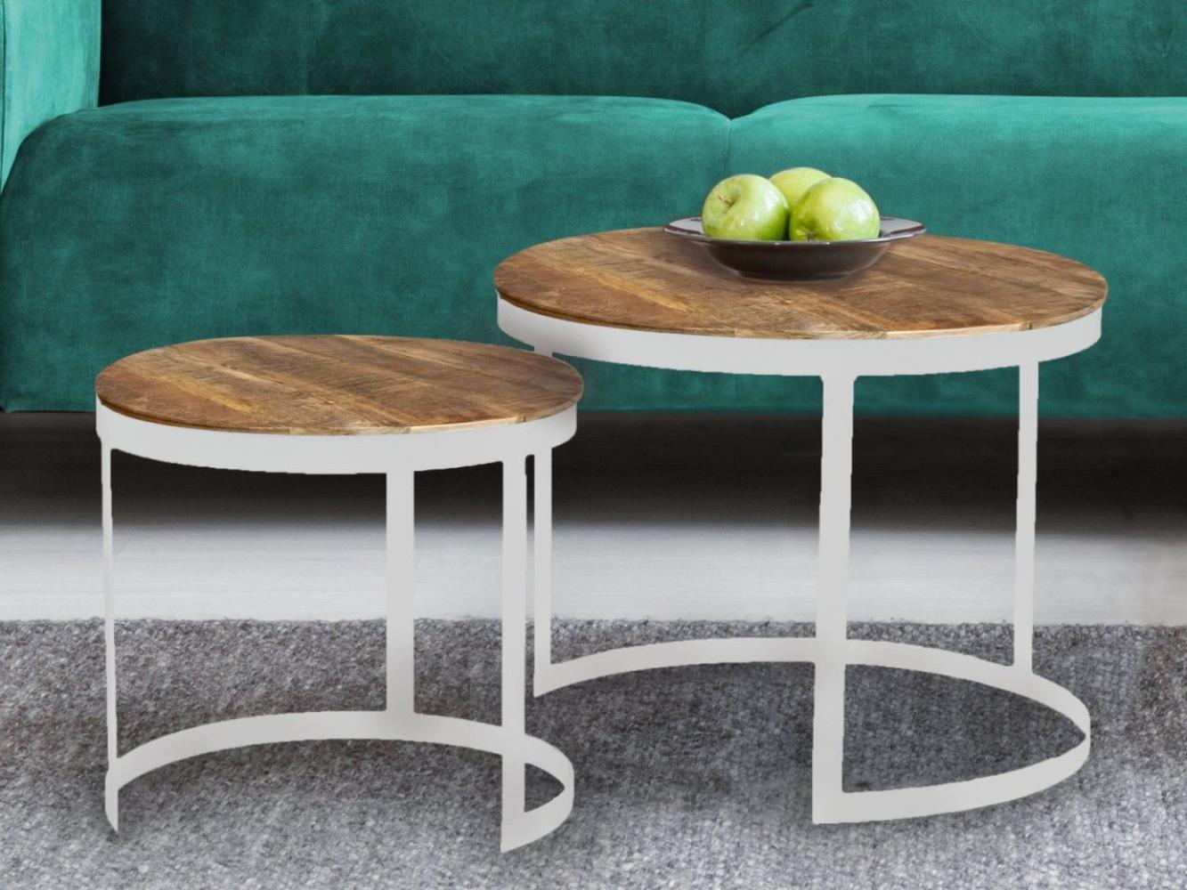 Couchtisch 2er Set rund Austin Metall-Gestell reinweiß - tabacco Bild 1