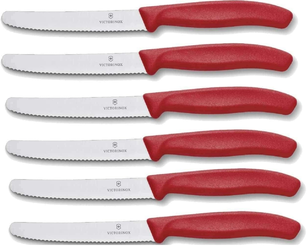 Victorinox | Tafelmesser Set | Swiss Classic | 6 Stück| Wellenschliff | ergonomischer Griff | ideal für präzises Schneiden | leuchtendes Rot Bild 1