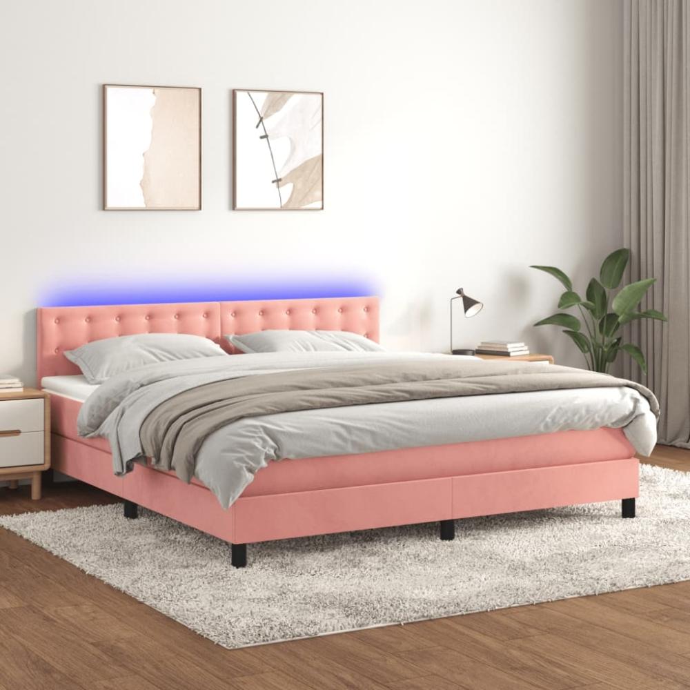 vidaXL Boxspringbett mit Matratze & LED Rosa 180x200 cm Samt 3134662 Bild 1