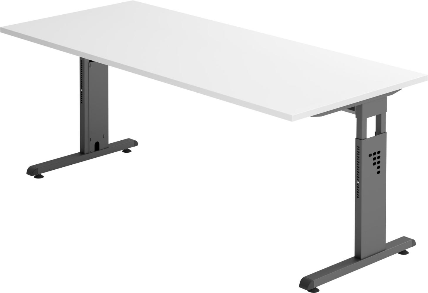 bümö® Schreibtisch O-Serie höhenverstellbar, Tischplatte 180 x 80 cm in weiß, Gestell in graphit Bild 1