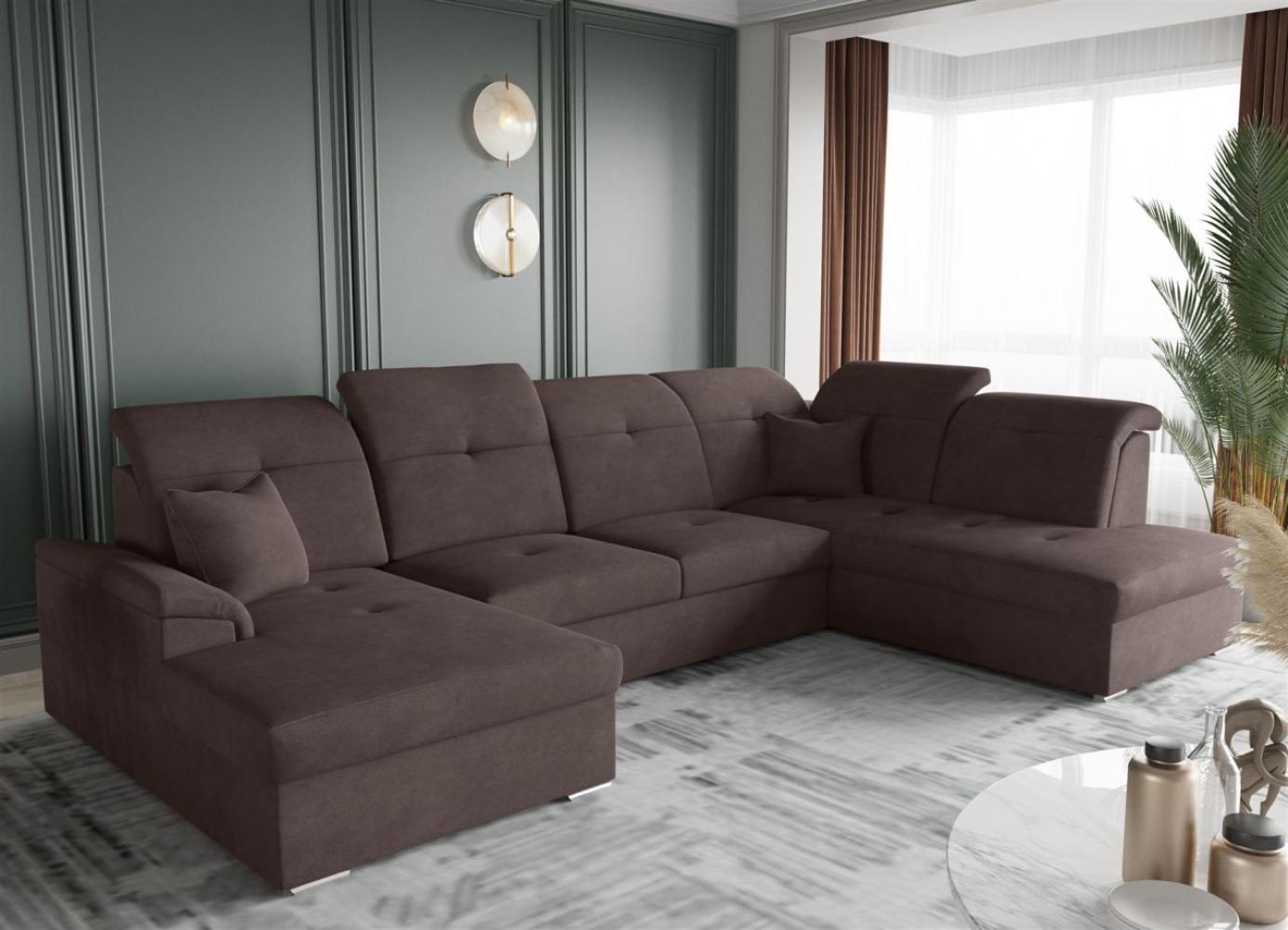 Wohnlandschaft Schlafsofa FREJA Stoff Schokoladenbraun Langer Schenkel Rechts Bild 1