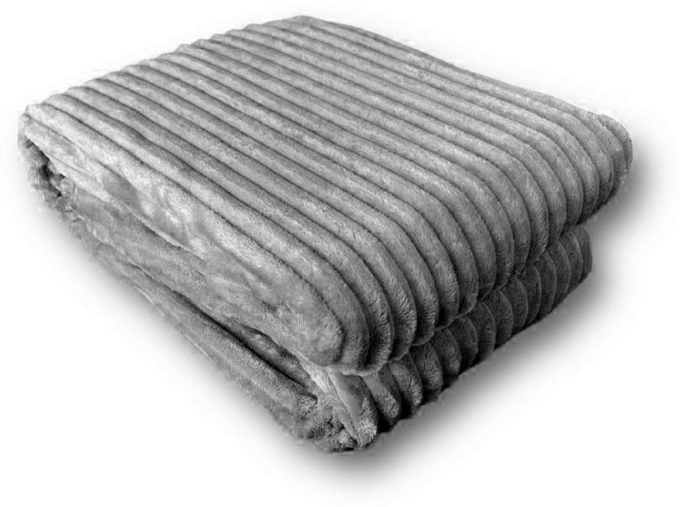 Wohndecke in Cord Optik » Kuscheldecke 150 x 200 cm » Tagesdecke Flanell » Wohndecke 260 g/m² - Grau Bild 1