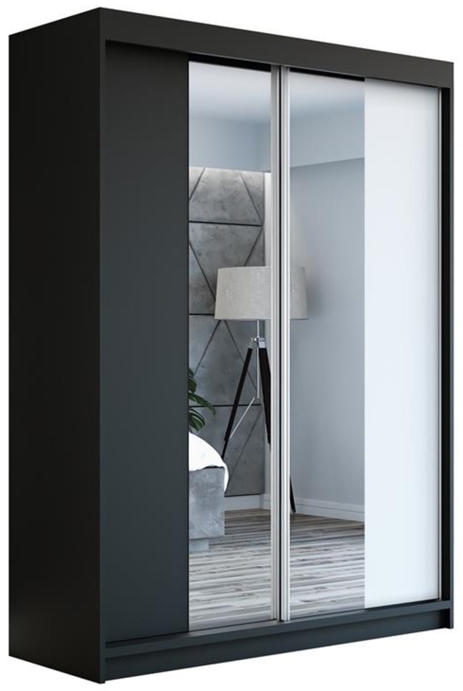 Schwebetürenschrank NEO 2-türig Schrank 160 cm (mit Spiegel) Farbe: Schwarz , weiß Bild 1