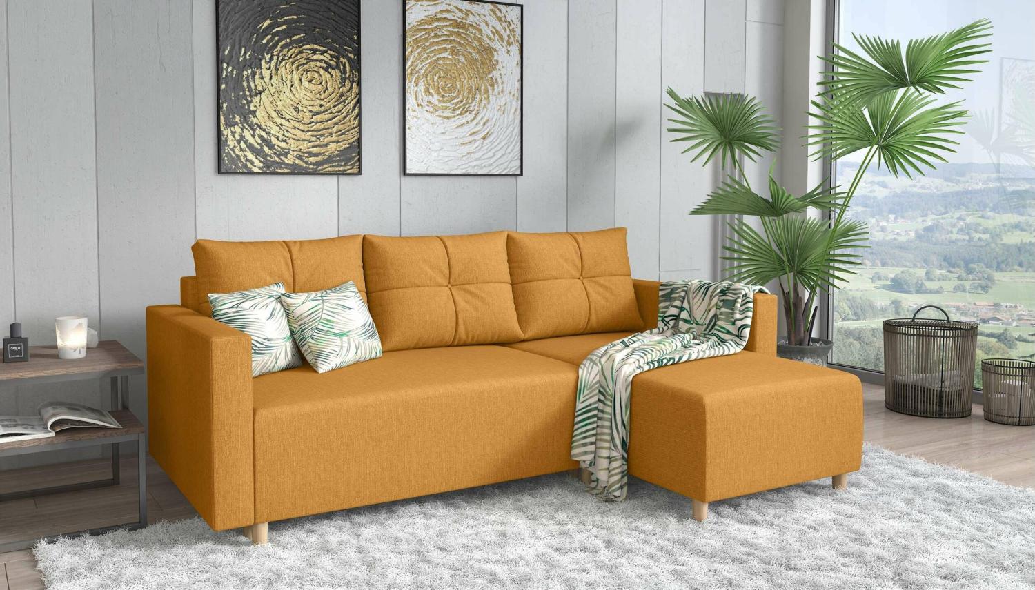 Stylefy Livenza Ecksofa Strukturstoff Gelb Rechts Bild 1