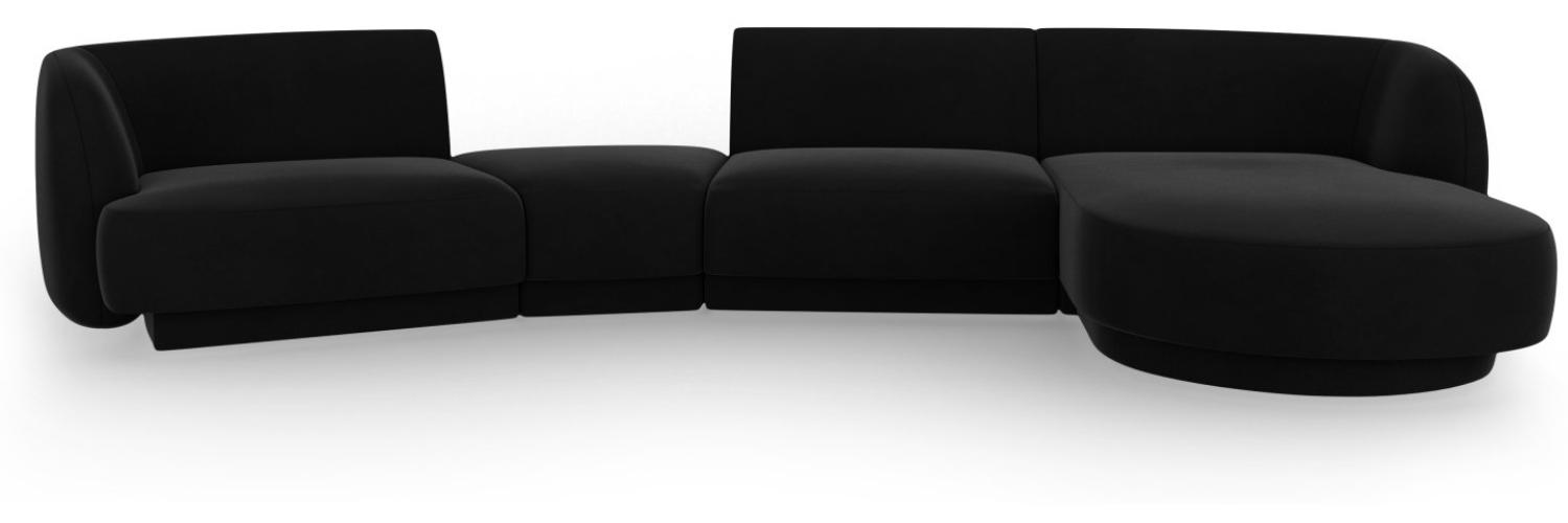 Micadoni Modulares Sofa Miley mit Recamiere 4-Sitzer Rechts Samtstoff Schwarz Bild 1