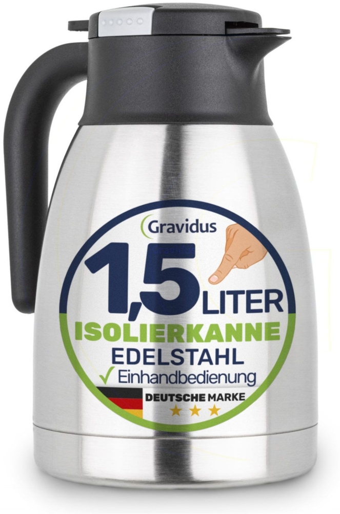 Edelstahl Isolierkanne 1,5 Liter mit Einhandbedienung Bild 1